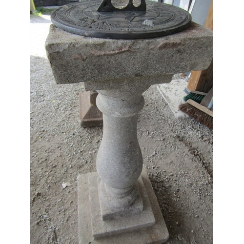 677 - SUN DIAL, brass sun dial on a baluster column support and square form base, 72cm height