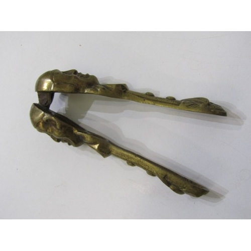 700 - BRASS NUTCRACKERS, a pair of novelty brass Pierot nutcrackers, an early wooden cross, with old label... 