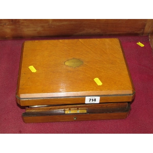 714 - BOXED CUTLERY, an oak cased box containing a set of 12 knives and 12 matching forks, 19th century