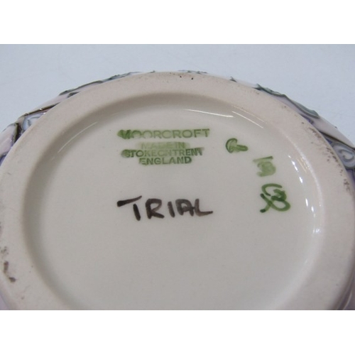 718 - MOORCROFT POTTERY, a Moorcroft trial piece pot and cover, florally decorated together with a green f... 