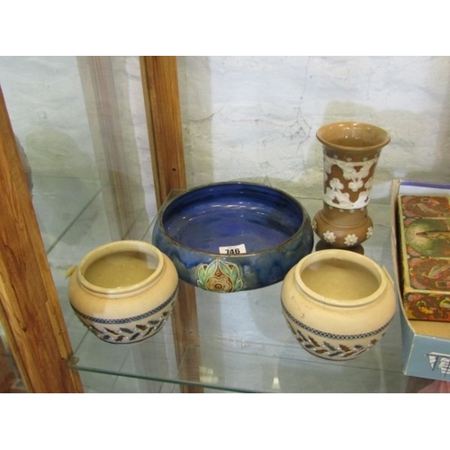 746 - ROYAL DOULTON, blue and floral motif fruit bowl, together with a brown and white embossed Doulton si... 