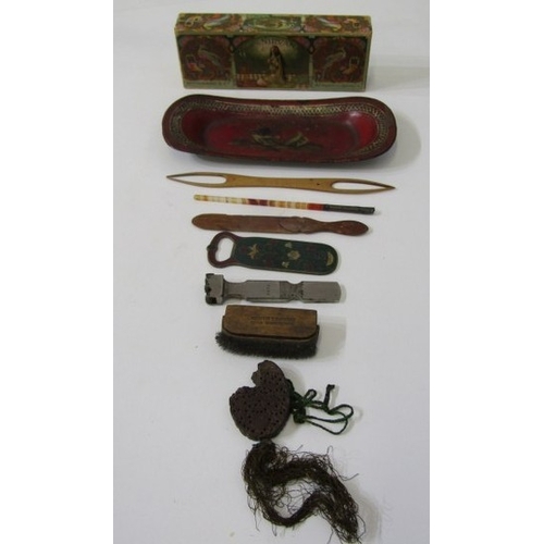 747 - VINTAGE PACKAGING, a Savon Nirvana decorative soap box, together with a toleware bird decorated snuf... 