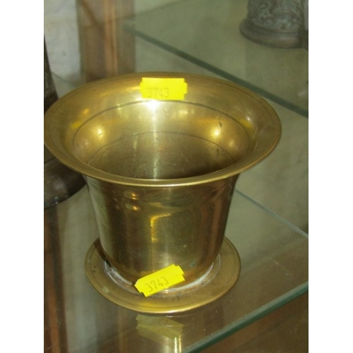 751 - HAND BELL, a brass A.R.P.  hand bell with wooden handle, together with a brass mortar