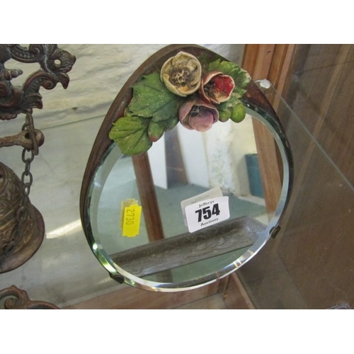 754 - MONOCULAR, an old monocular, together with an oriental metal pin tray, a floral mirror and a bell