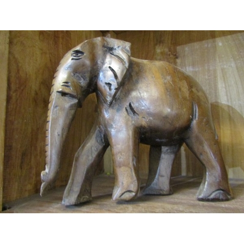 755 - WOODEN ELEPHANT, wooden elephant, 23cm height, together with a wooden hippo