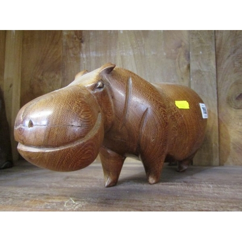 755 - WOODEN ELEPHANT, wooden elephant, 23cm height, together with a wooden hippo