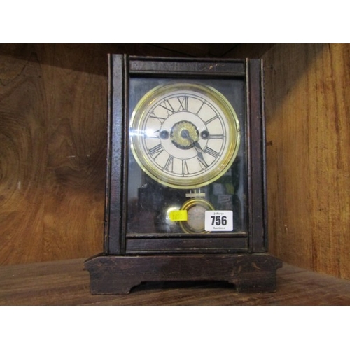 756 - 19th CENTURY MANTEL CLOCK, in a stained pine case