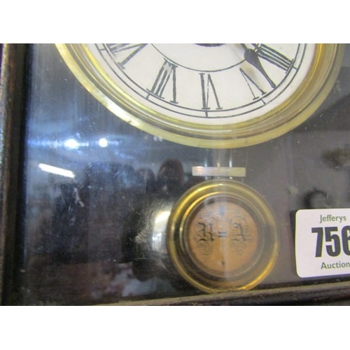 756 - 19th CENTURY MANTEL CLOCK, in a stained pine case