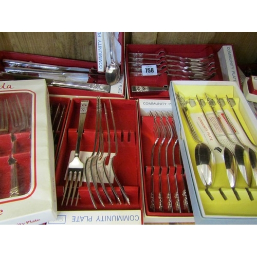 758 - COMMUNITY PLATE, large quantity of boxed Community plate cutlery, including fork sets, knife sets an... 