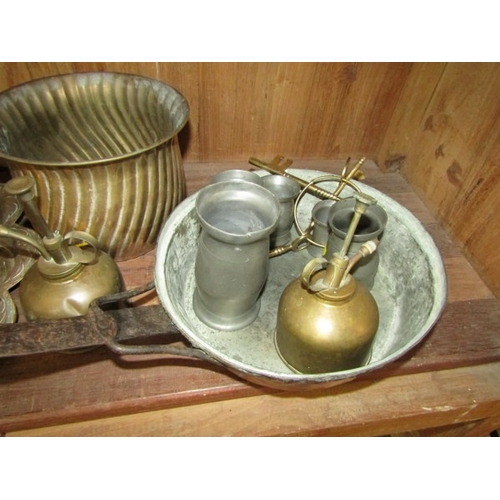 759 - ANTIQUE INDIAN BRASS TRAY, an Indian brass tray with inset scroll and figural decoration, 44cm width... 