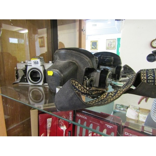 760 - VINTAGE CAMERAS, a Pentax camera together with a Praktica camera