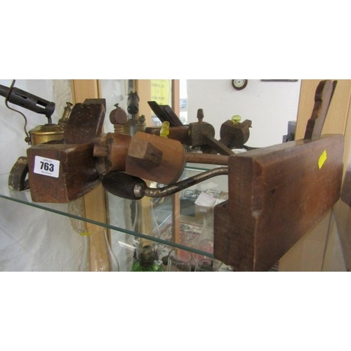 763 - TOOLS, carpenter's plane, together with a brass hand torch, etc