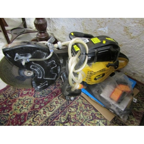 776 - TOOLS, a Wolf 305 MM petrol cut off saw, with accessories and instructions