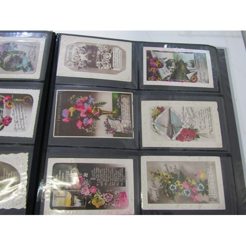 555 - POSTCARDS, a modern collectors album containing a quantity of Edwardian and later; topographical, gr... 