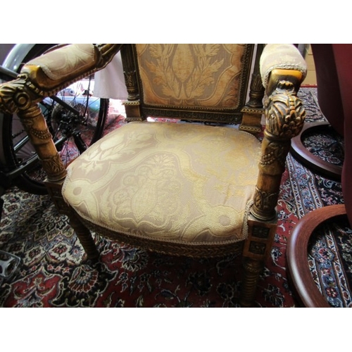 826 - WITHDRAWN - WITHDRAWN -        ARMCHAIR, an antique style, upholstered armchair, carved and gilded