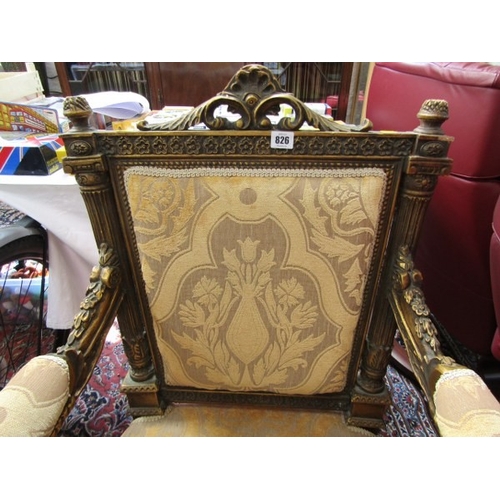 826 - WITHDRAWN - WITHDRAWN -        ARMCHAIR, an antique style, upholstered armchair, carved and gilded