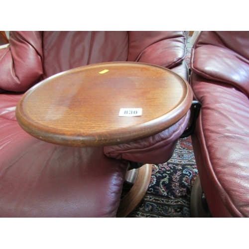 830 - STRESSLESS ARMCHAIRS & FOOTSTOOLS,  pair of burgundy, leather Stressless reclining armchairs, one wi... 