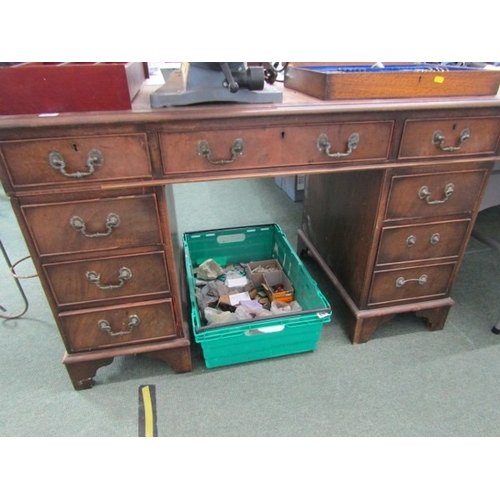 831 - MAGHOGANY TWIN PEDESTAL DESK, fitted 9 drawers 120cms