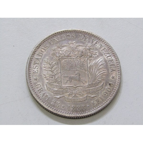 96 - 1888 Venezuela Silver 5 Bolivars, .900 fineness in high grade.    