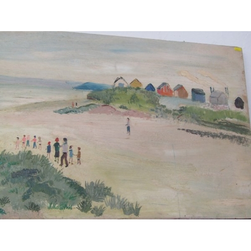 625 - FRED YATES, oil on door panel 'Panoramic Par Beach scene' (provenance acquired from the Par Inn), 54... 