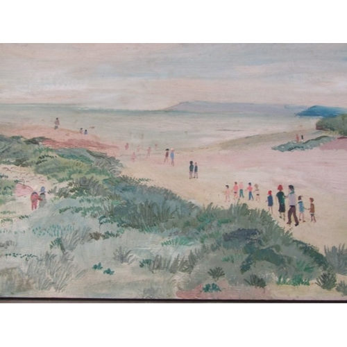 625 - FRED YATES, oil on door panel 'Panoramic Par Beach scene' (provenance acquired from the Par Inn), 54... 