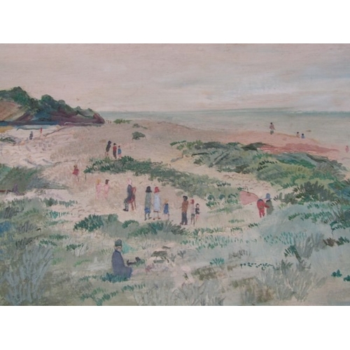 625 - FRED YATES, oil on door panel 'Panoramic Par Beach scene' (provenance acquired from the Par Inn), 54... 