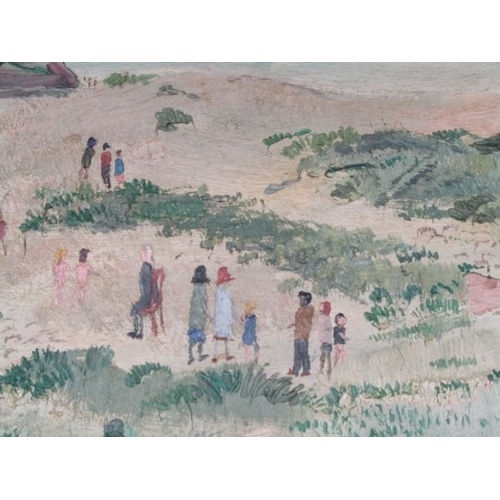 625 - FRED YATES, oil on door panel 'Panoramic Par Beach scene' (provenance acquired from the Par Inn), 54... 