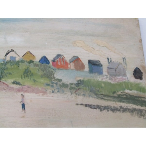 625 - FRED YATES, oil on door panel 'Panoramic Par Beach scene' (provenance acquired from the Par Inn), 54... 