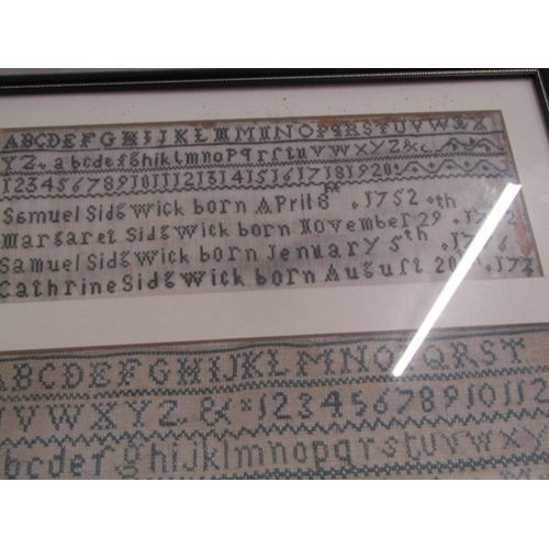 626 - NEEDLEWORK SAMPLERS, 2 framed needlework samplers, 1 from Gandy's School, Leigh, Lancashire, 1825,  ... 
