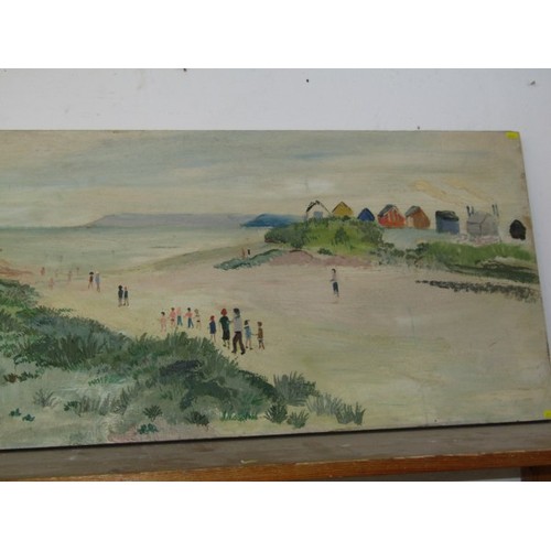 625 - FRED YATES, oil on door panel 'Panoramic Par Beach scene' (provenance acquired from the Par Inn), 54... 