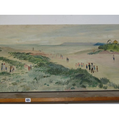 625 - FRED YATES, oil on door panel 'Panoramic Par Beach scene' (provenance acquired from the Par Inn), 54... 