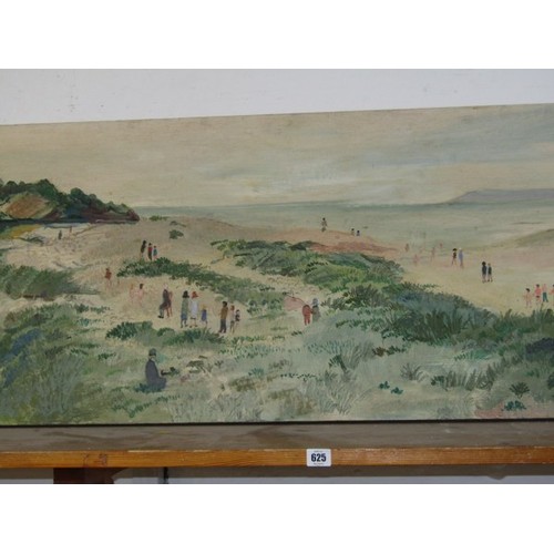 625 - FRED YATES, oil on door panel 'Panoramic Par Beach scene' (provenance acquired from the Par Inn), 54... 