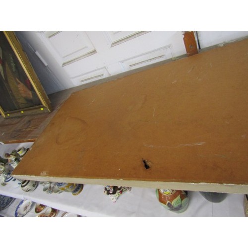 625 - FRED YATES, oil on door panel 'Panoramic Par Beach scene' (provenance acquired from the Par Inn), 54... 