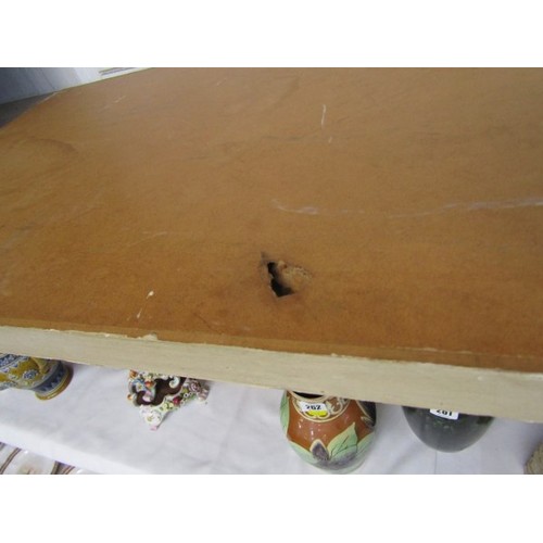 625 - FRED YATES, oil on door panel 'Panoramic Par Beach scene' (provenance acquired from the Par Inn), 54... 