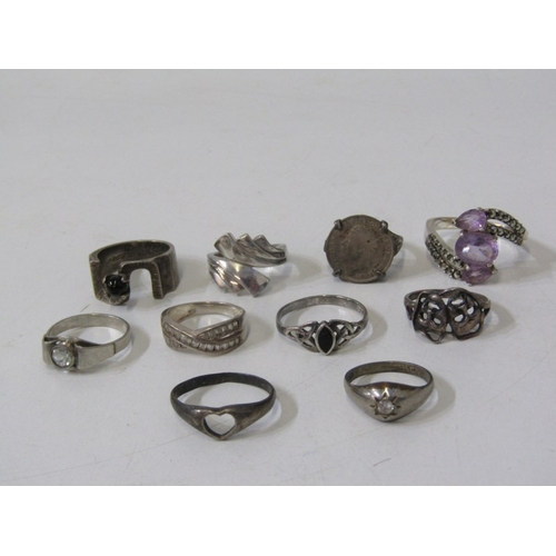 224 - 10 SILVER RINGS, collection of 10 assorted silver rings, of various designs, some stone set, various... 