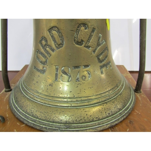 68 - SHIP'S BELL DISPLAY, mounted bronzed ship's bell 