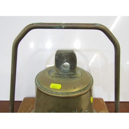 68 - SHIP'S BELL DISPLAY, mounted bronzed ship's bell 