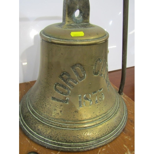 68 - SHIP'S BELL DISPLAY, mounted bronzed ship's bell 