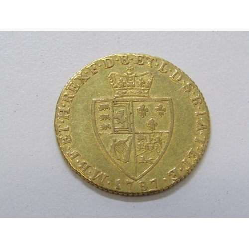 1 - 1787 George III gold ‘Spade’ Guinea. o: Laureate portrait of King George III right, legend around, G... 