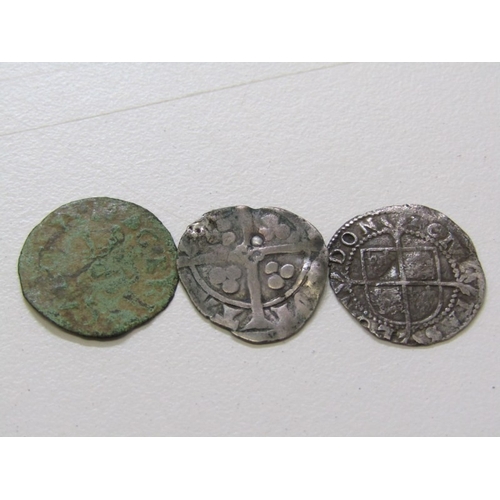 21 - 1327-77 Edward III hammered silver long cross penny; 1594-96 Elizabeth I hammered silver half groat,... 