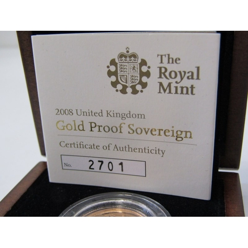 28 - 2008 gold proof sovereign, capsuled in Royal Mint box with CoA, limited edition 2701/12500.