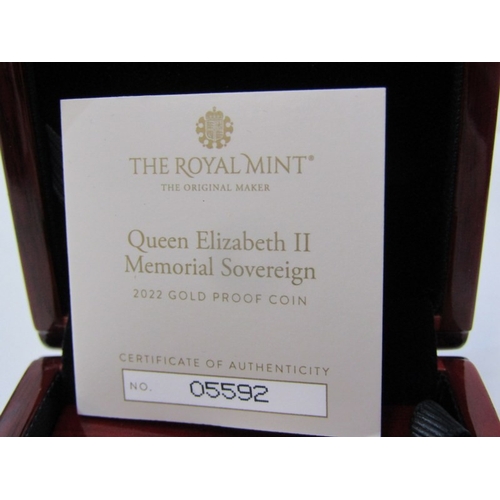 29 - 2022 King Charles gold proof sovereign, Queen Elizabeth Memorial sovereign, capsuled in Royal Mint b... 