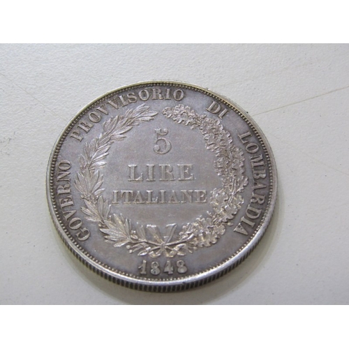 45 - 1848-M Italy-Lombardy Provisional Government silver 5 Lire, 25 grams of .900 fineness. A scarce coin... 