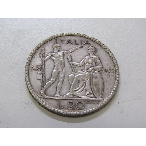 48 - 1927-R Italy Vittorio Emanuele III silver 20 Lire, 15 grams of .800 fineness.  High grade example & ... 