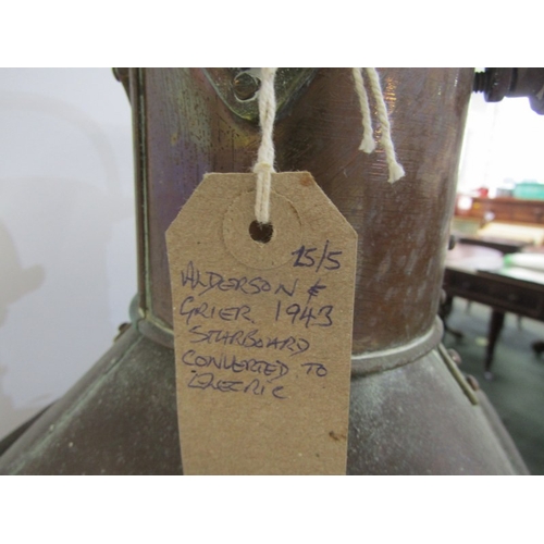431 - SHIP'S LAMP, a starboard lamp by Anderson and Grier 1943, with copper body, 40cm height  converted t... 