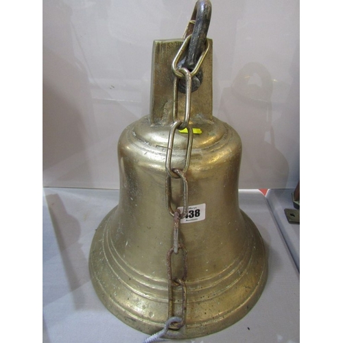 438 - BRONZE SHIP'S BELL, a heavy bronze ship's bell with original clapper and steel hanging chain. 32cm h... 