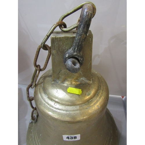 438 - BRONZE SHIP'S BELL, a heavy bronze ship's bell with original clapper and steel hanging chain. 32cm h... 