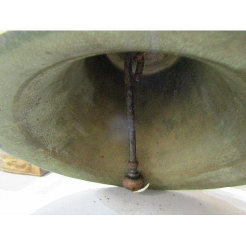 438 - BRONZE SHIP'S BELL, a heavy bronze ship's bell with original clapper and steel hanging chain. 32cm h... 