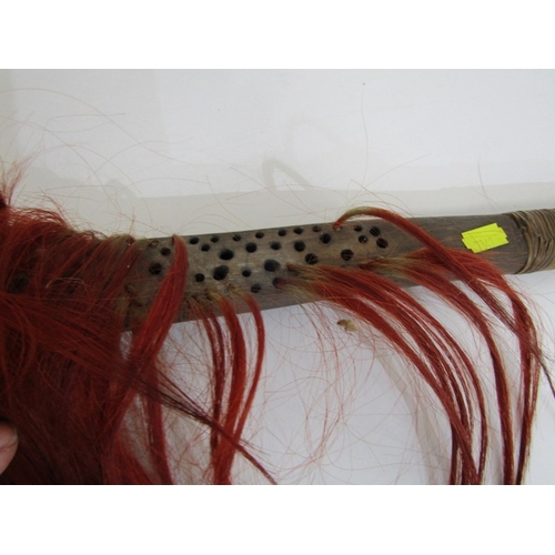 443 - ANTIQUE WEAPON, antique machete with metal blade and wooden handle, with coloured hair tassles, 81cm... 
