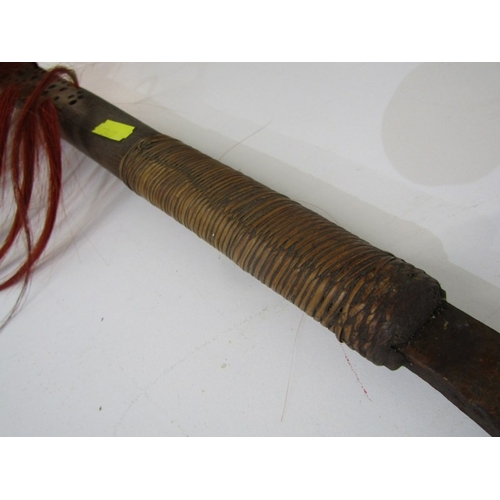 443 - ANTIQUE WEAPON, antique machete with metal blade and wooden handle, with coloured hair tassles, 81cm... 